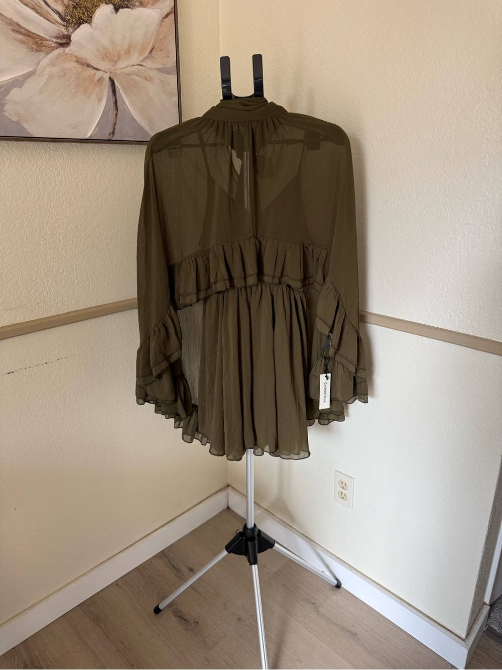 Commense Olive Green Asymmetrical Ruffle Mini Dress - Picture 4 of 5